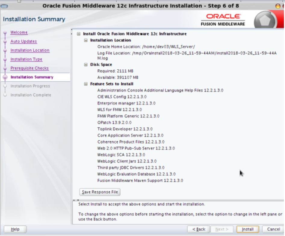 Installation Summary window